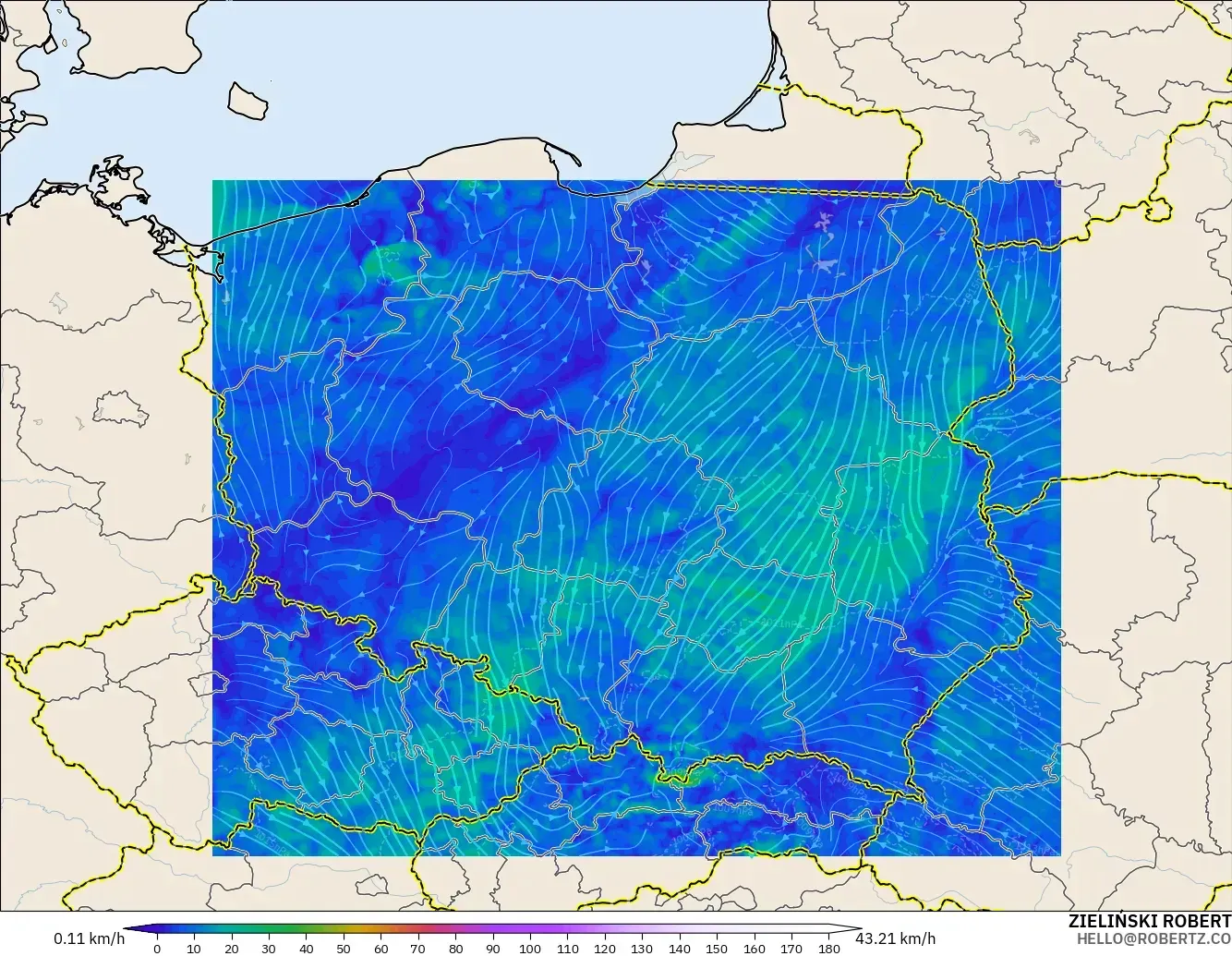 ICON Polonia 2 km modelo - Polonia, Viento a 10 m