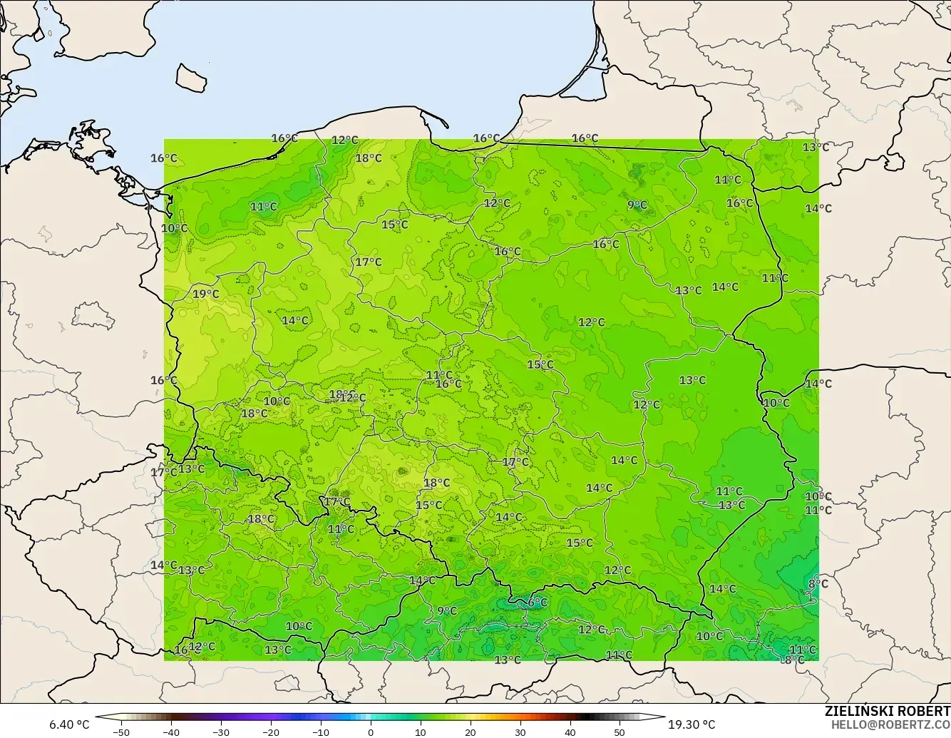 ICON Polonia 2 km modelo - Polonia, Punto de rocío a 2 m
