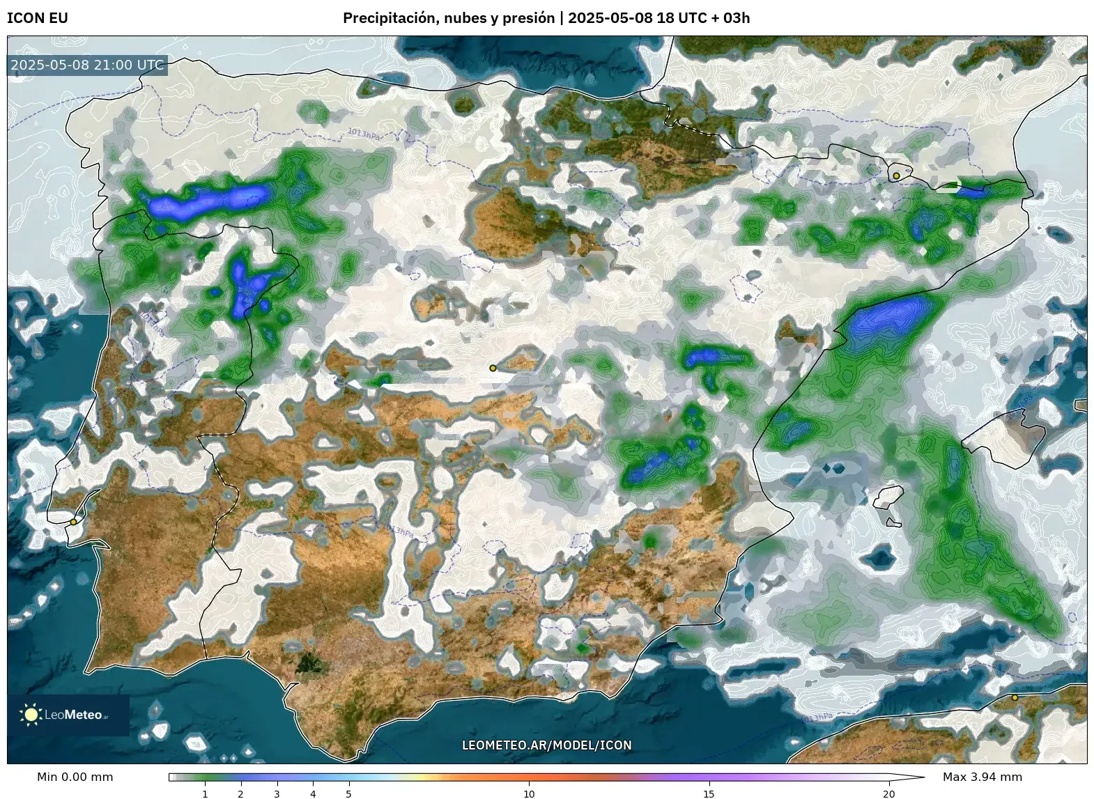 ICON - España, Precipitación, nubes y presión ICON - España, Precipitación, nubes y presión