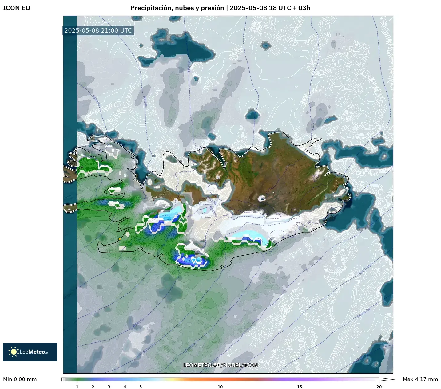 ICON - Islandia, Precipitación, nubes y presión ICON - Islandia, Precipitación, nubes y presión