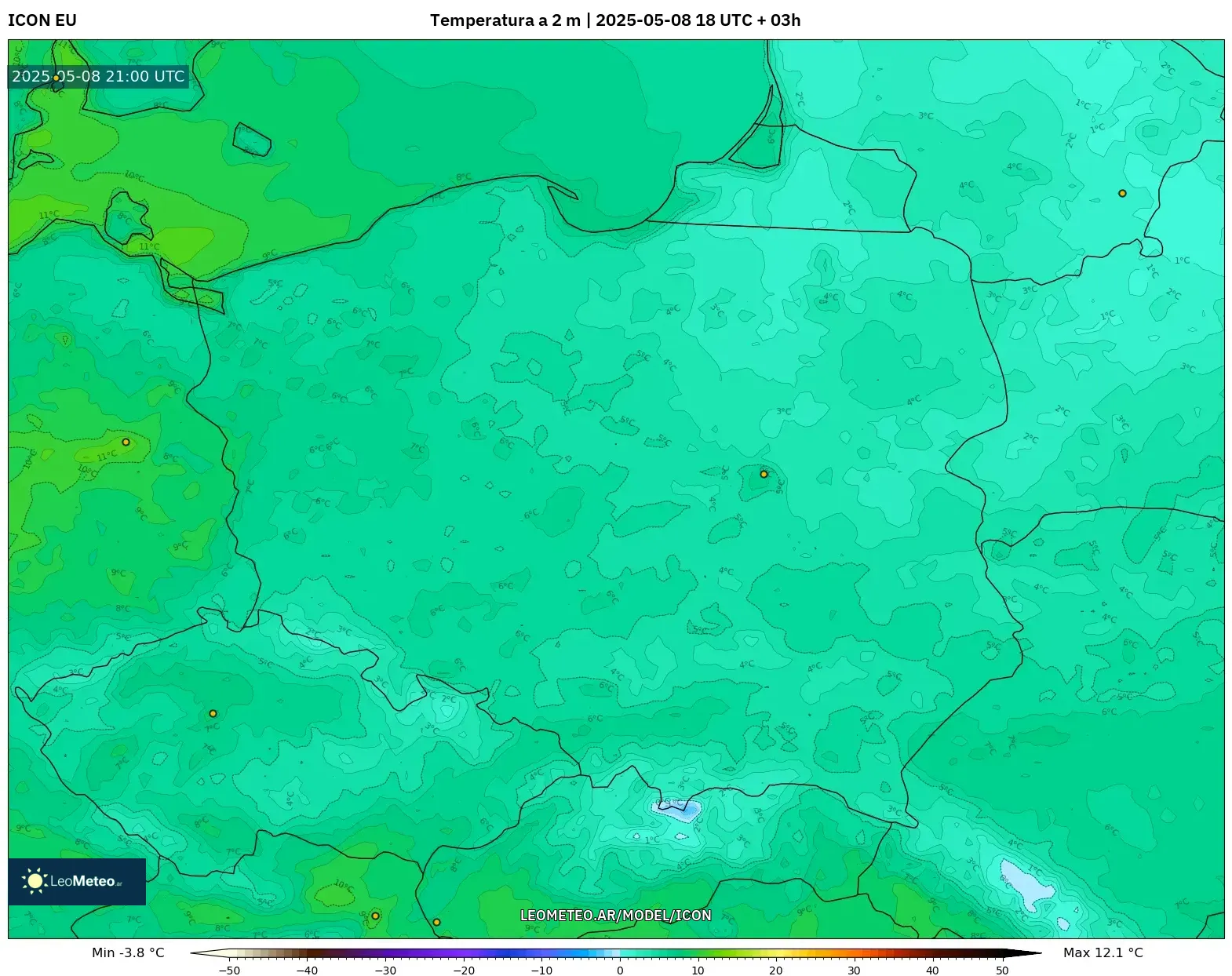 ICON - Polonia, Temperatura a 2 m ICON - Polonia, Temperatura a 2 m