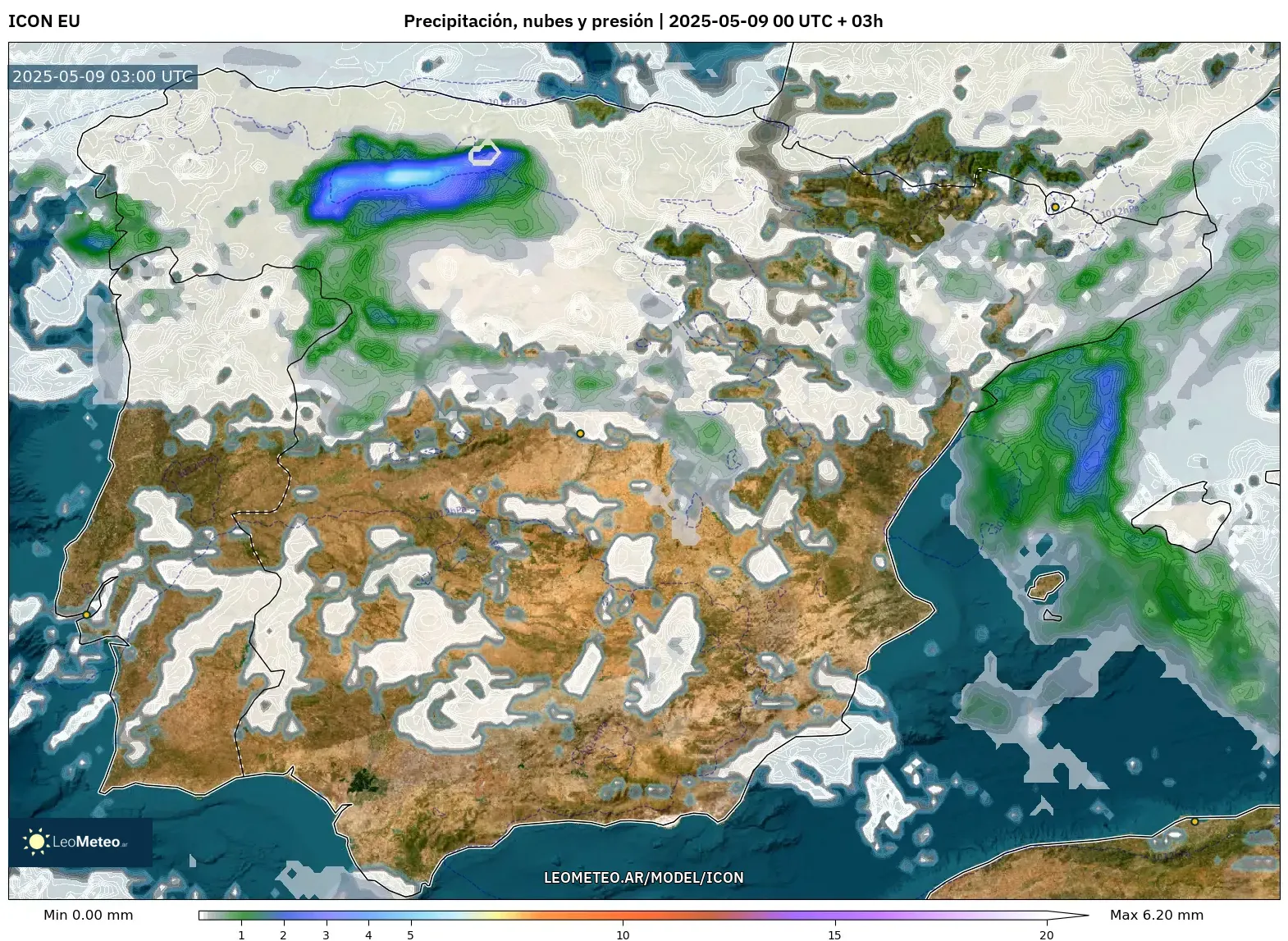 ICON - España, Precipitación, nubes y presión ICON - España, Precipitación, nubes y presión