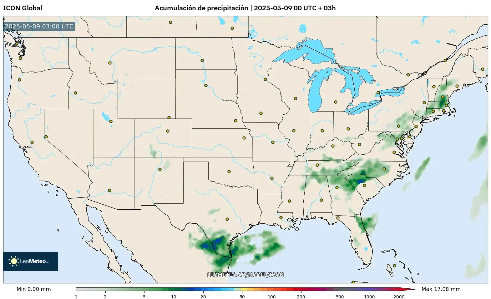 ICON - Estados Unidos, Acumulación de precipitación ICON - Estados Unidos, Acumulación de precipitación