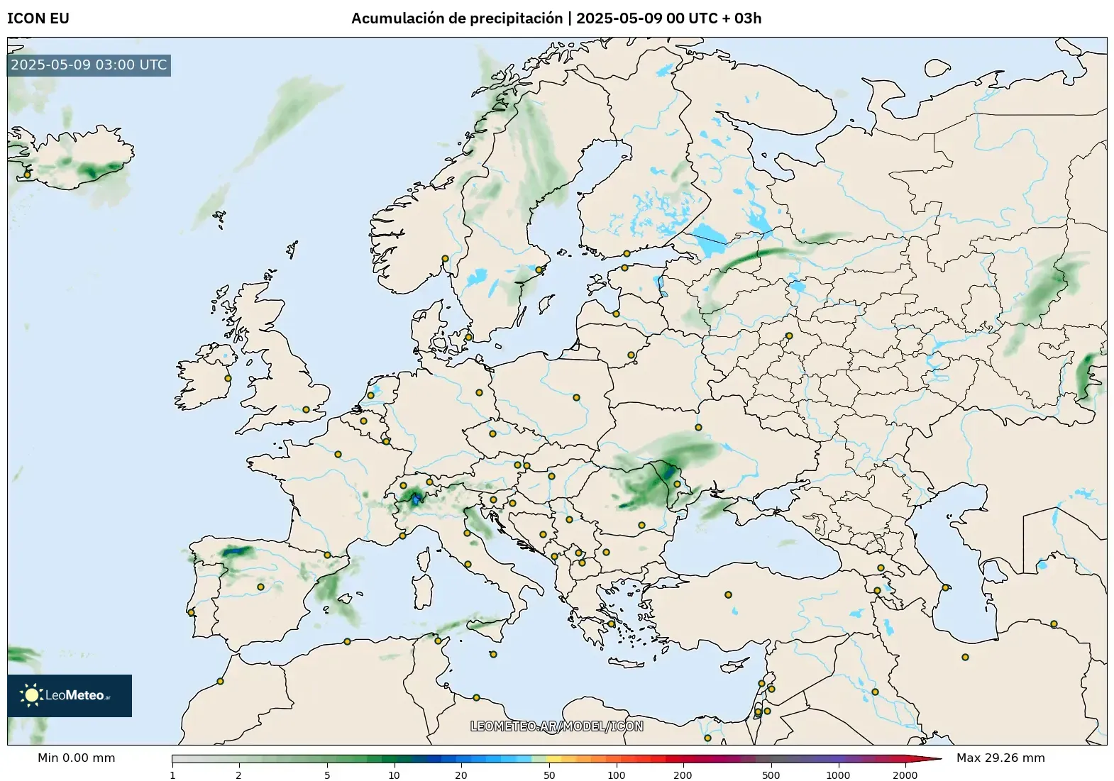 ICON - Europa, Acumulación de precipitación