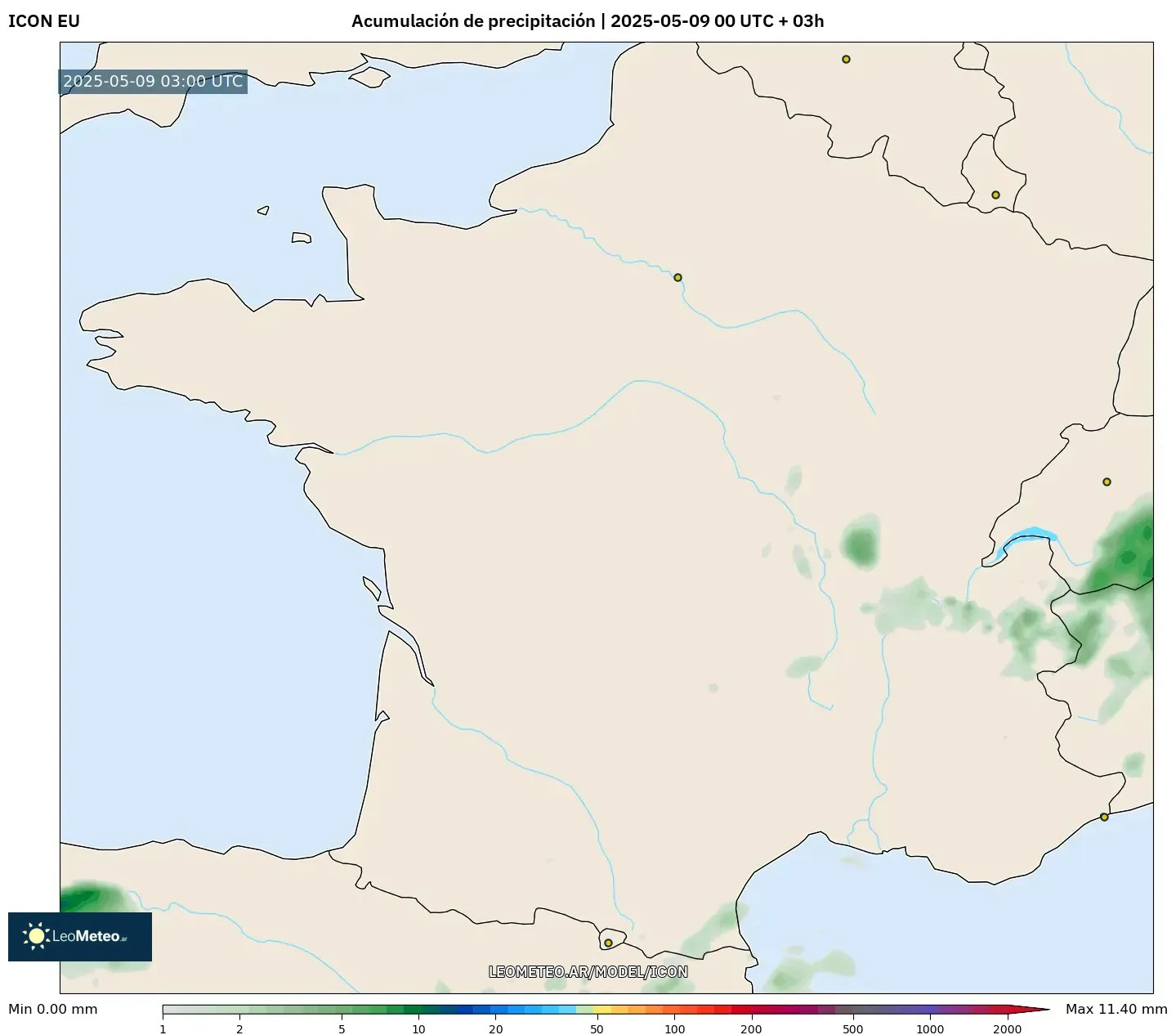 ICON - Francia, Acumulación de precipitación ICON - Francia, Acumulación de precipitación