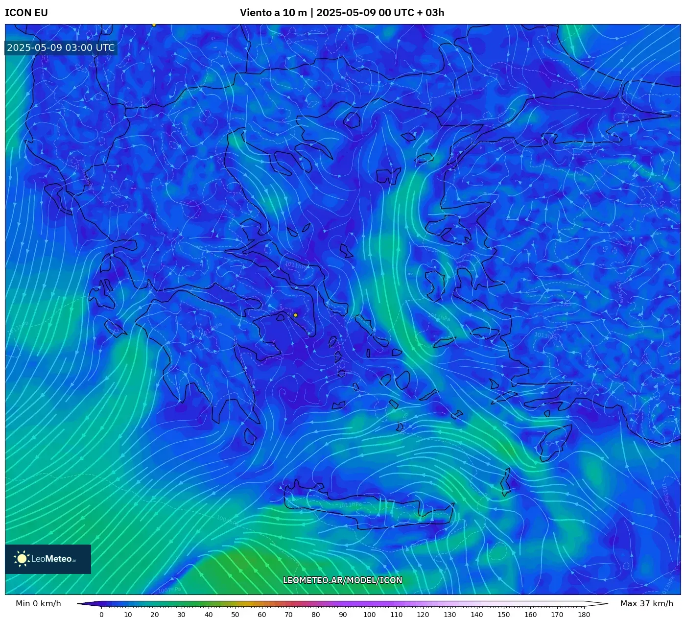 ICON - Grecia, Viento a 10 m ICON - Grecia, Viento a 10 m
