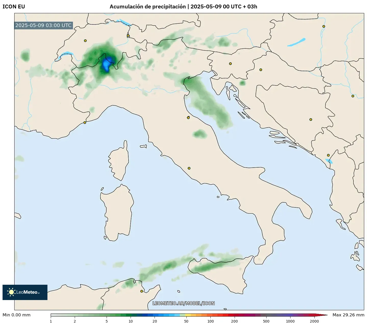 ICON - Italia, Acumulación de precipitación ICON - Italia, Acumulación de precipitación