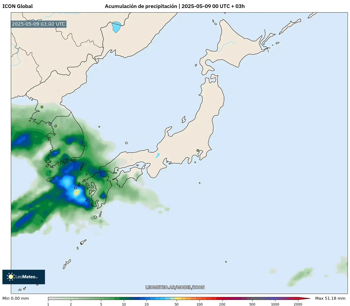 ICON - Japón, Acumulación de precipitación ICON - Japón, Acumulación de precipitación