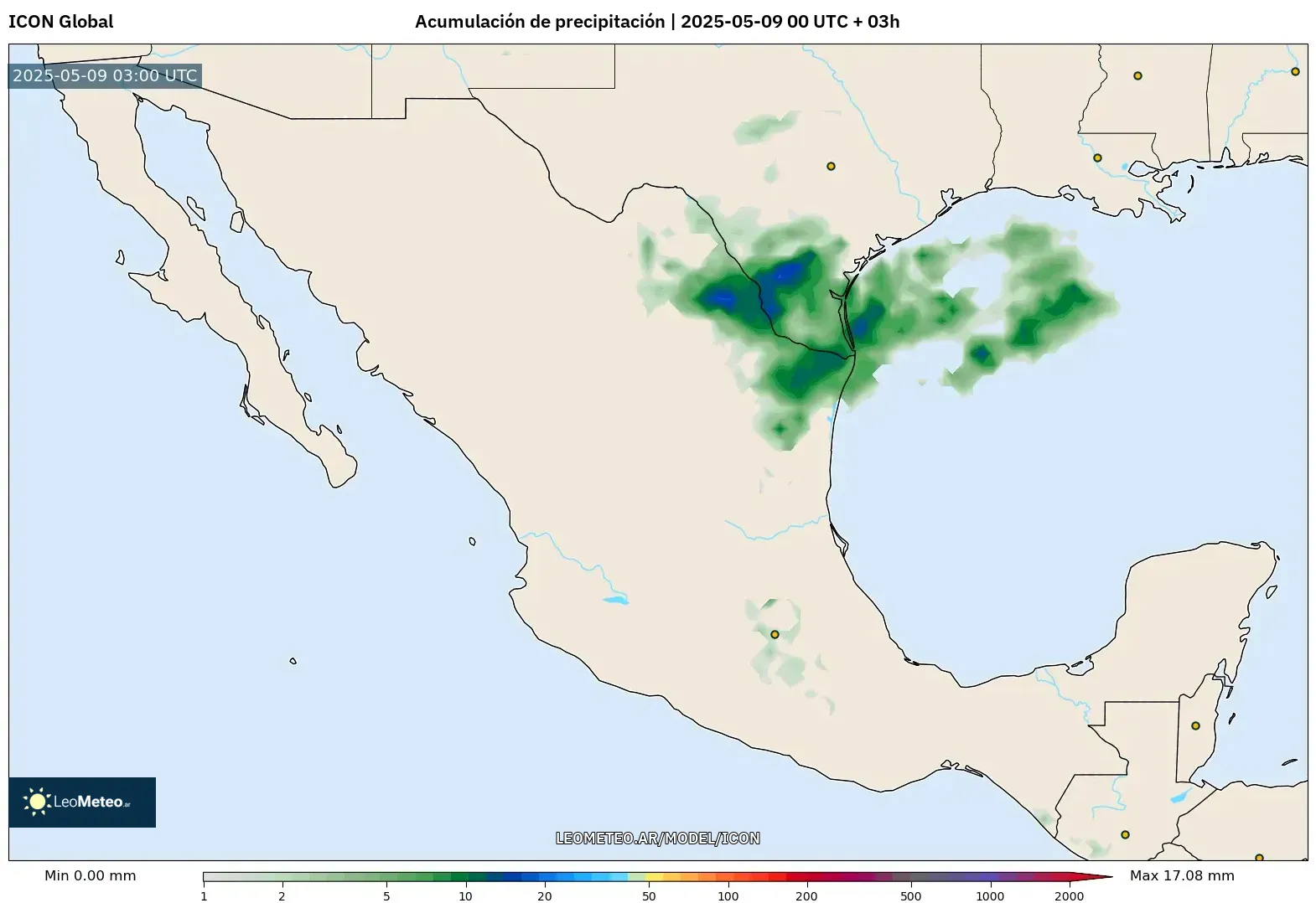 ICON - México, Acumulación de precipitación ICON - México, Acumulación de precipitación
