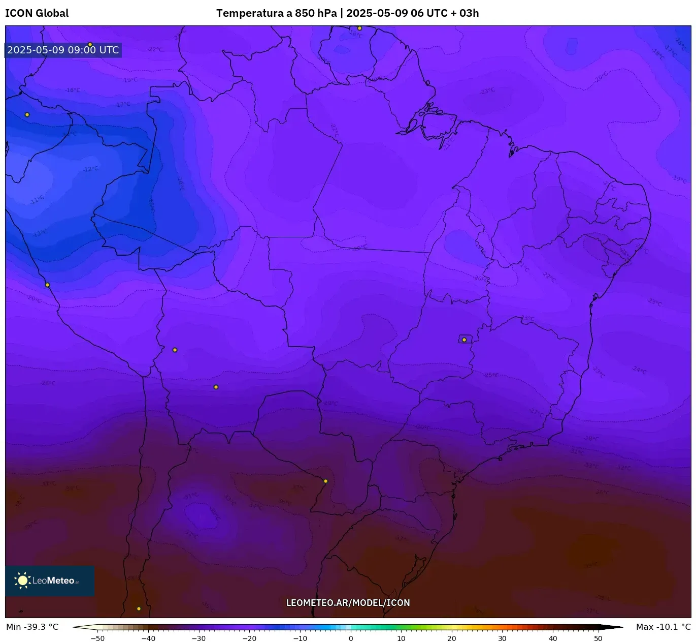 ICON - Brasil, Temperatura a 850 hPa ICON - Brasil, Temperatura a 850 hPa