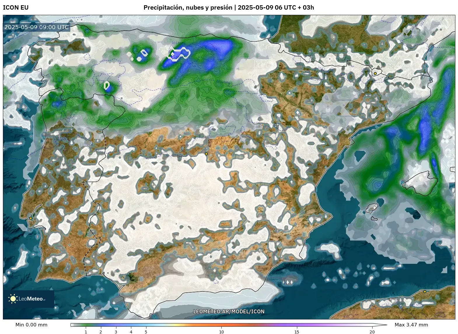 ICON - España, Precipitación, nubes y presión ICON - España, Precipitación, nubes y presión