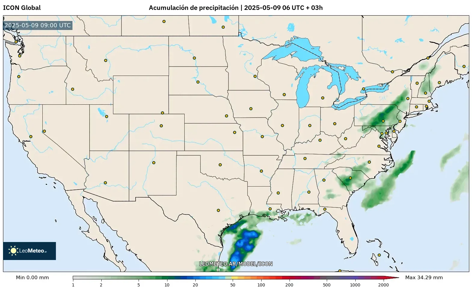 ICON - Estados Unidos, Acumulación de precipitación ICON - Estados Unidos, Acumulación de precipitación