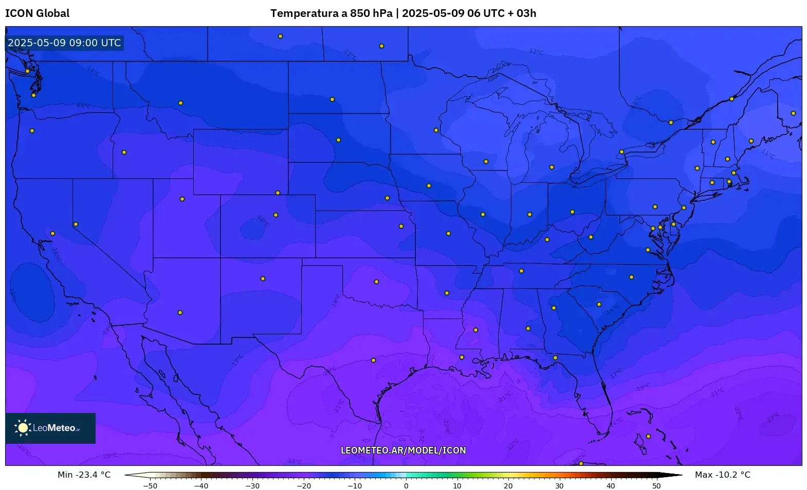 ICON - Estados Unidos, Temperatura a 850 hPa ICON - Estados Unidos, Temperatura a 850 hPa