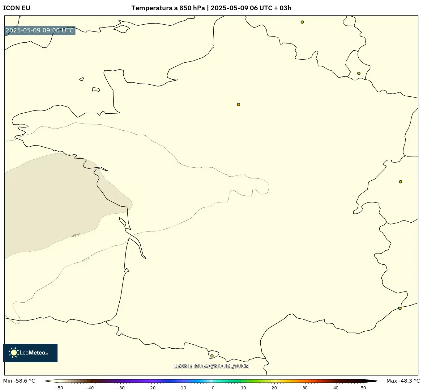 ICON - Francia, Temperatura a 850 hPa ICON - Francia, Temperatura a 850 hPa