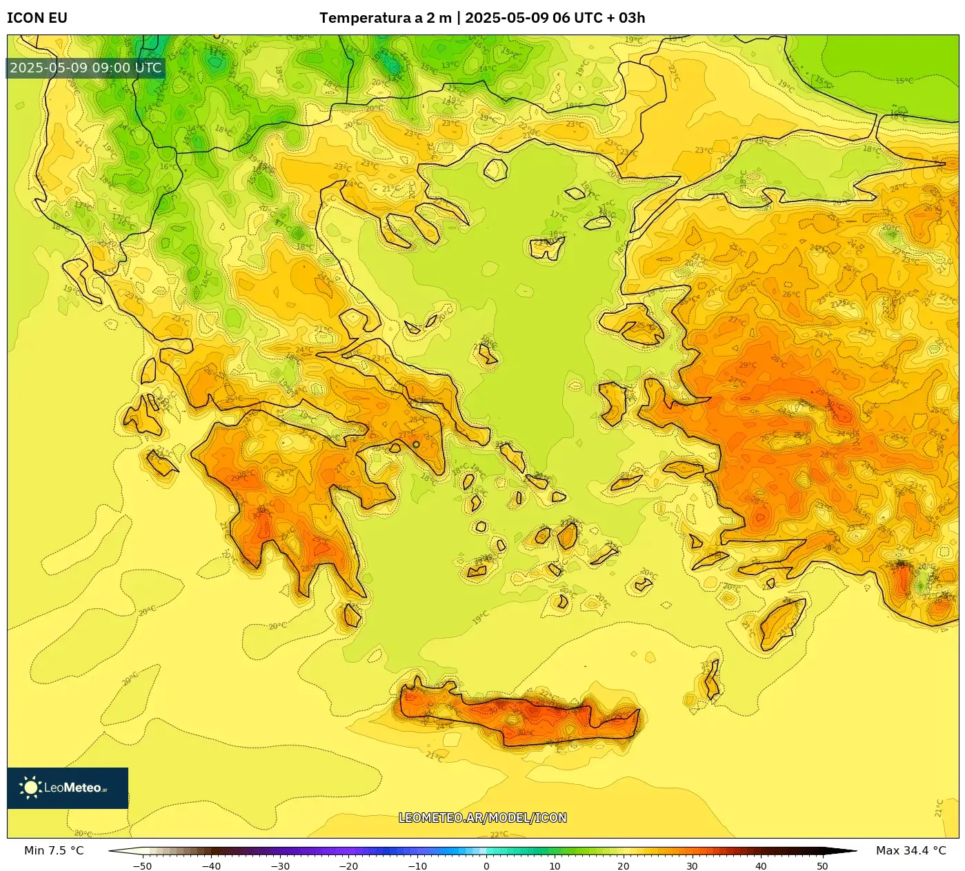 ICON - Grecia, Temperatura a 2 m ICON - Grecia, Temperatura a 2 m