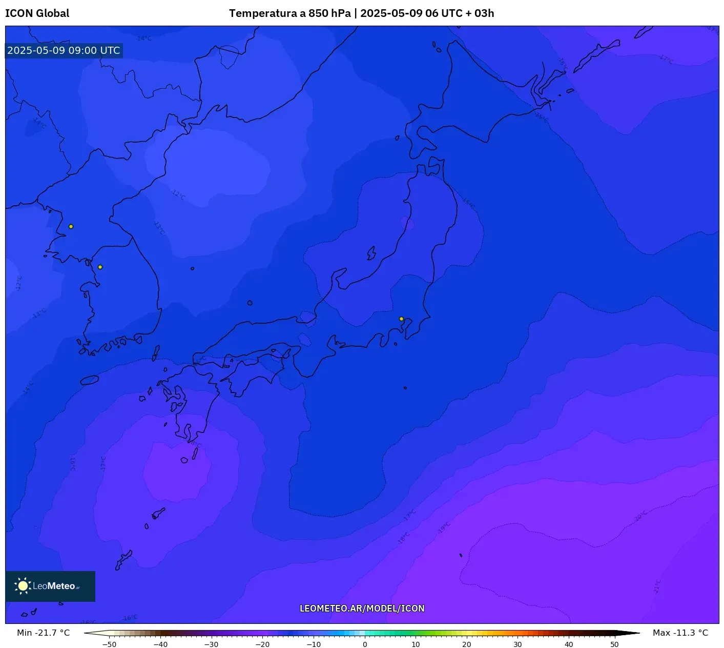 ICON - Japón, Temperatura a 850 hPa ICON - Japón, Temperatura a 850 hPa