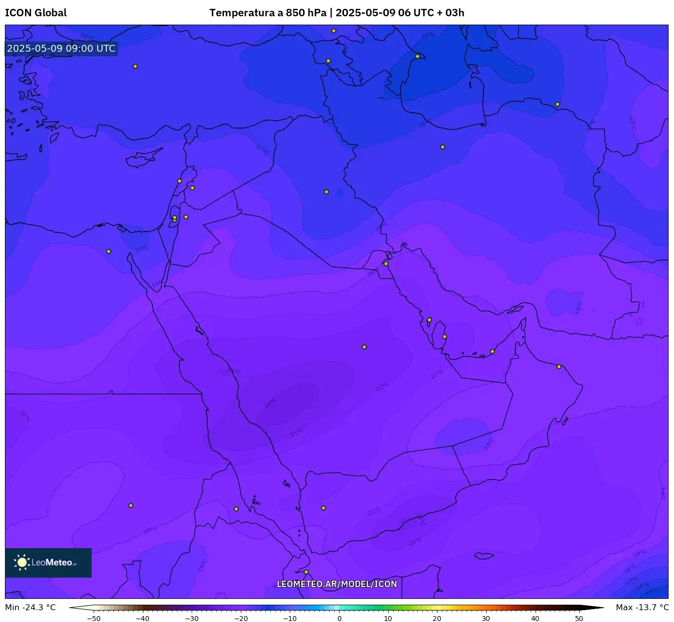 ICON - Oriente Medio, Temperatura a 850 hPa ICON - Oriente Medio, Temperatura a 850 hPa
