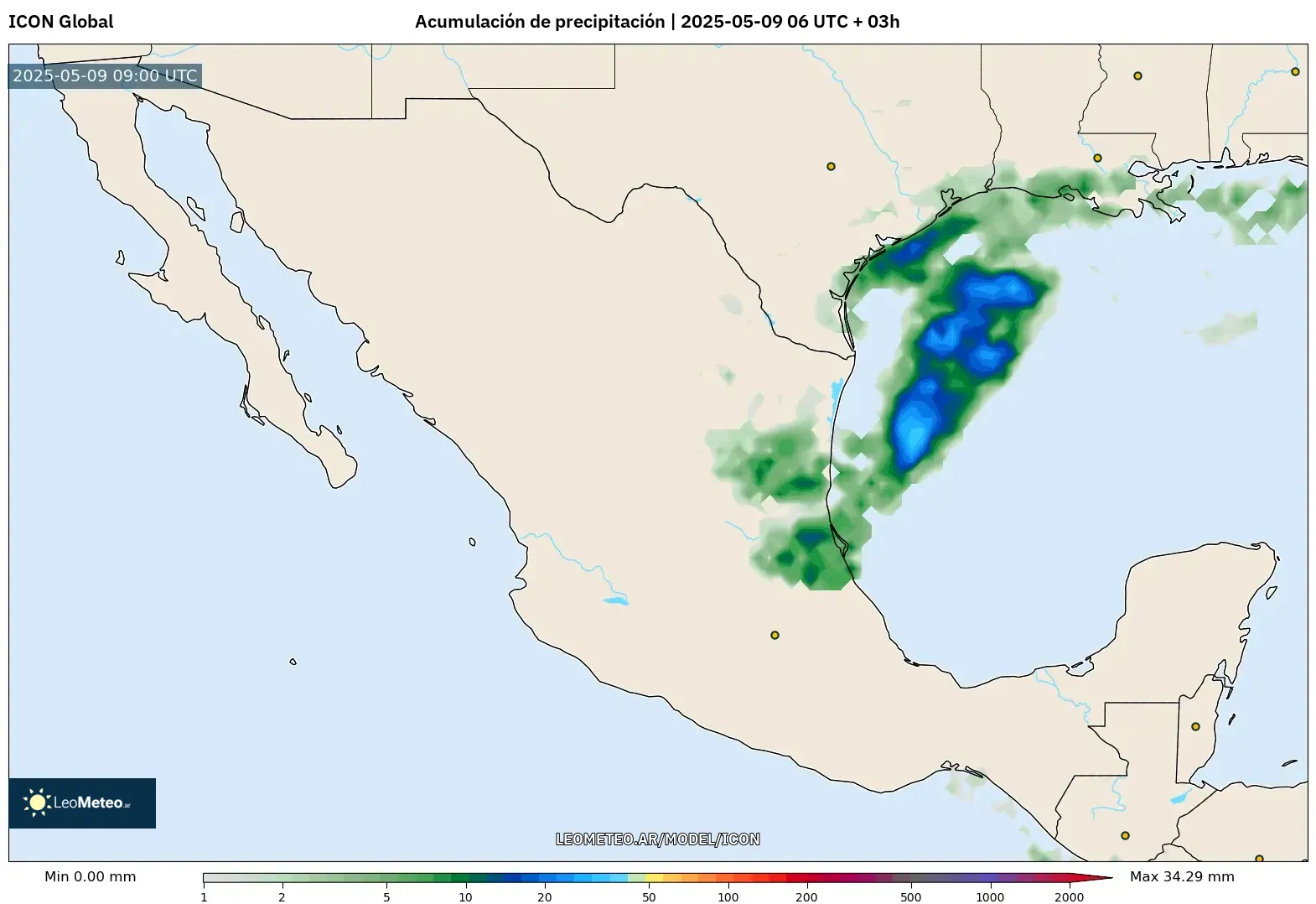 ICON - México, Acumulación de precipitación ICON - México, Acumulación de precipitación