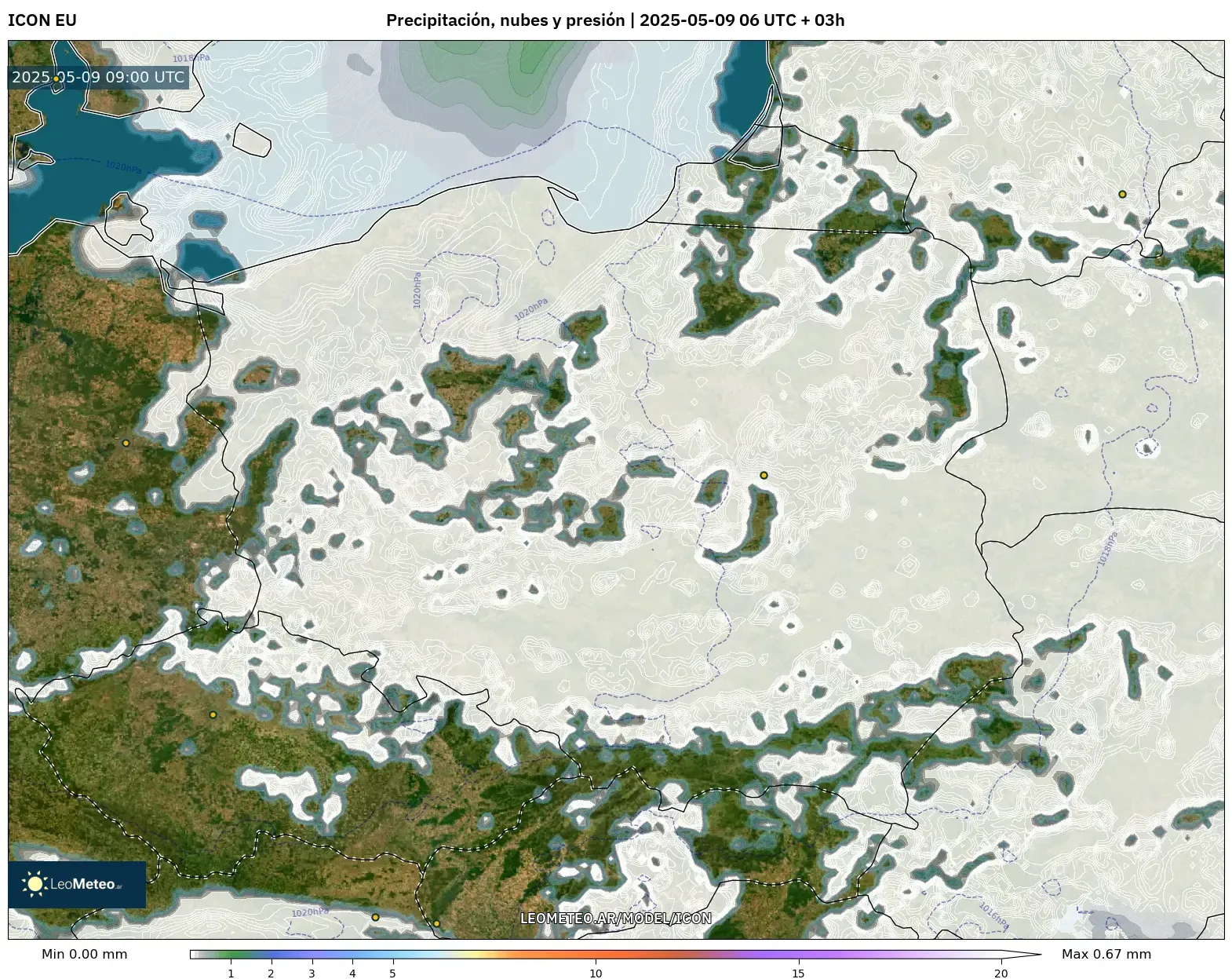 ICON - Polonia, Precipitación, nubes y presión ICON - Polonia, Precipitación, nubes y presión