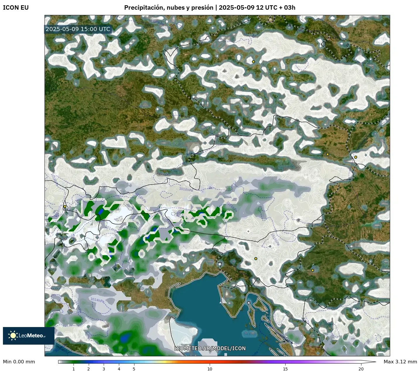 ICON - Austria, Precipitación, nubes y presión ICON - Austria, Precipitación, nubes y presión