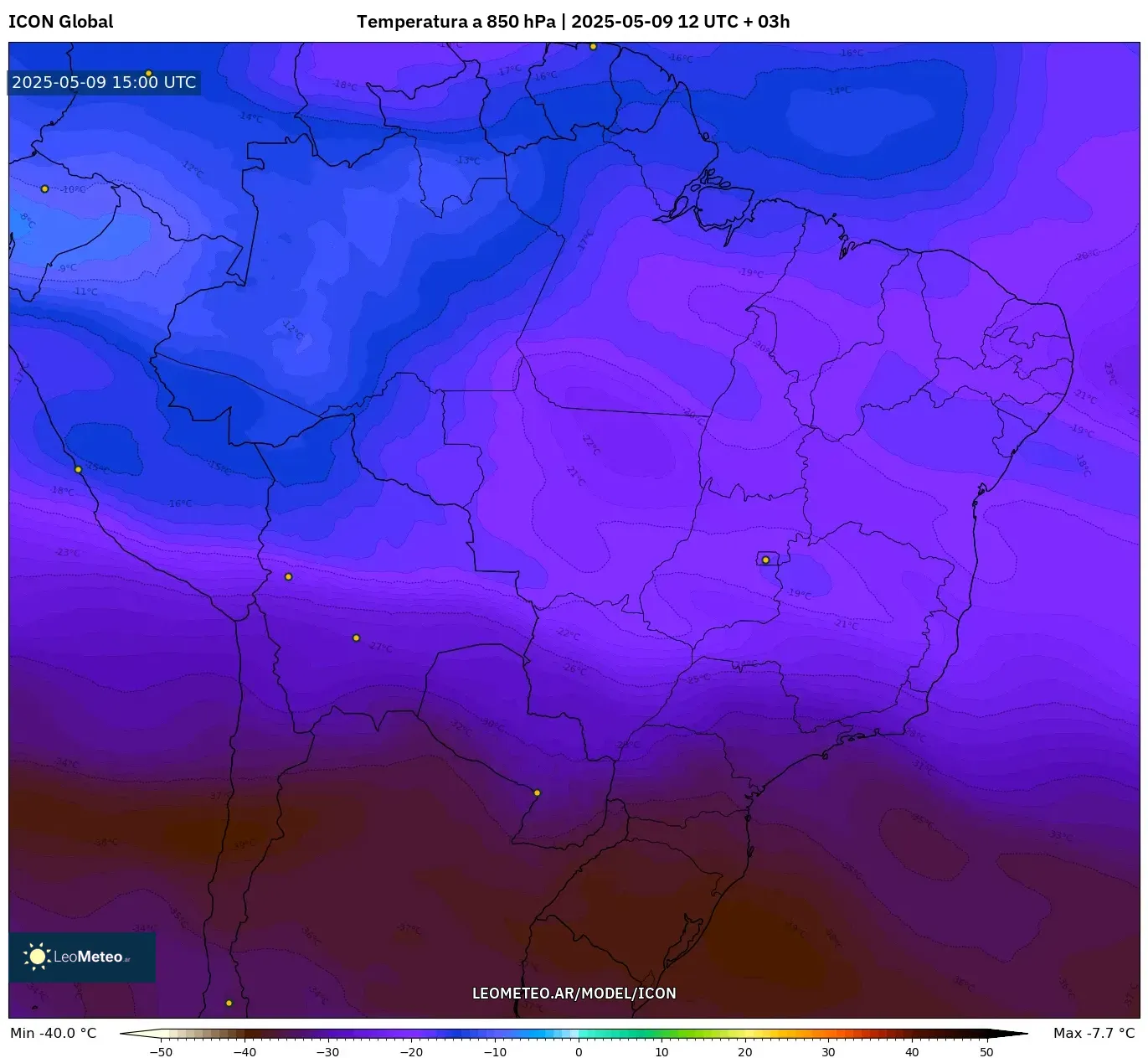 ICON - Brasil, Temperatura a 850 hPa ICON - Brasil, Temperatura a 850 hPa
