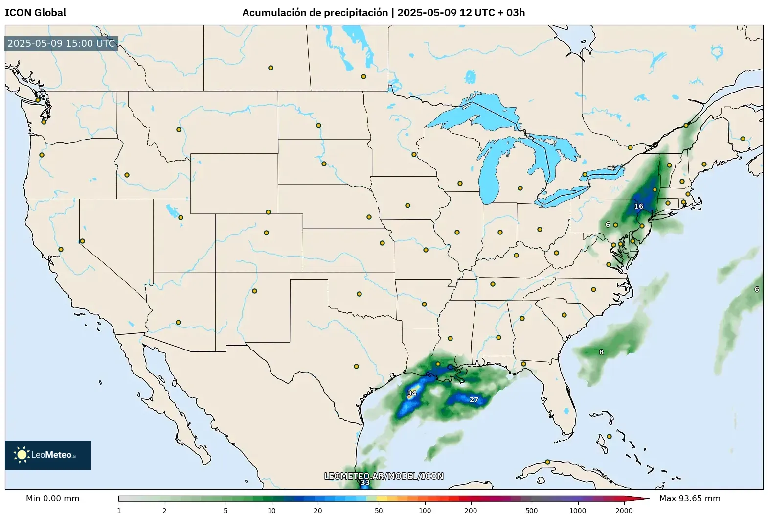 ICON - Estados Unidos, Acumulación de precipitación ICON - Estados Unidos, Acumulación de precipitación