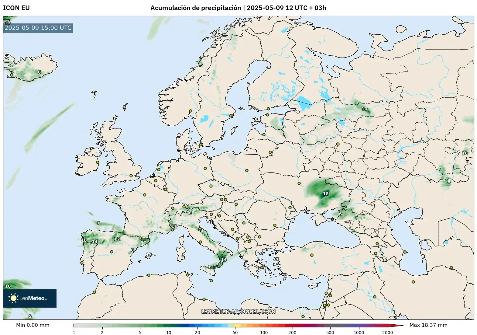 ICON - Europa, Acumulación de precipitación