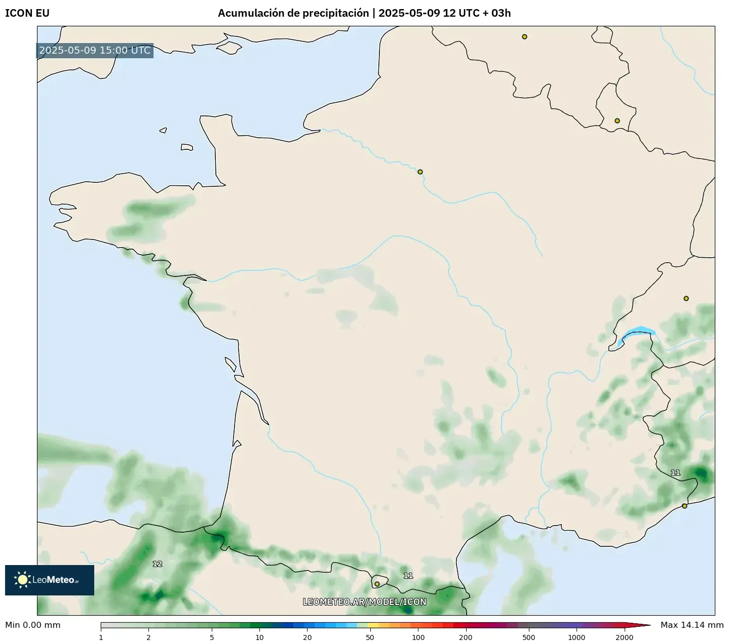 ICON - Francia, Acumulación de precipitación ICON - Francia, Acumulación de precipitación