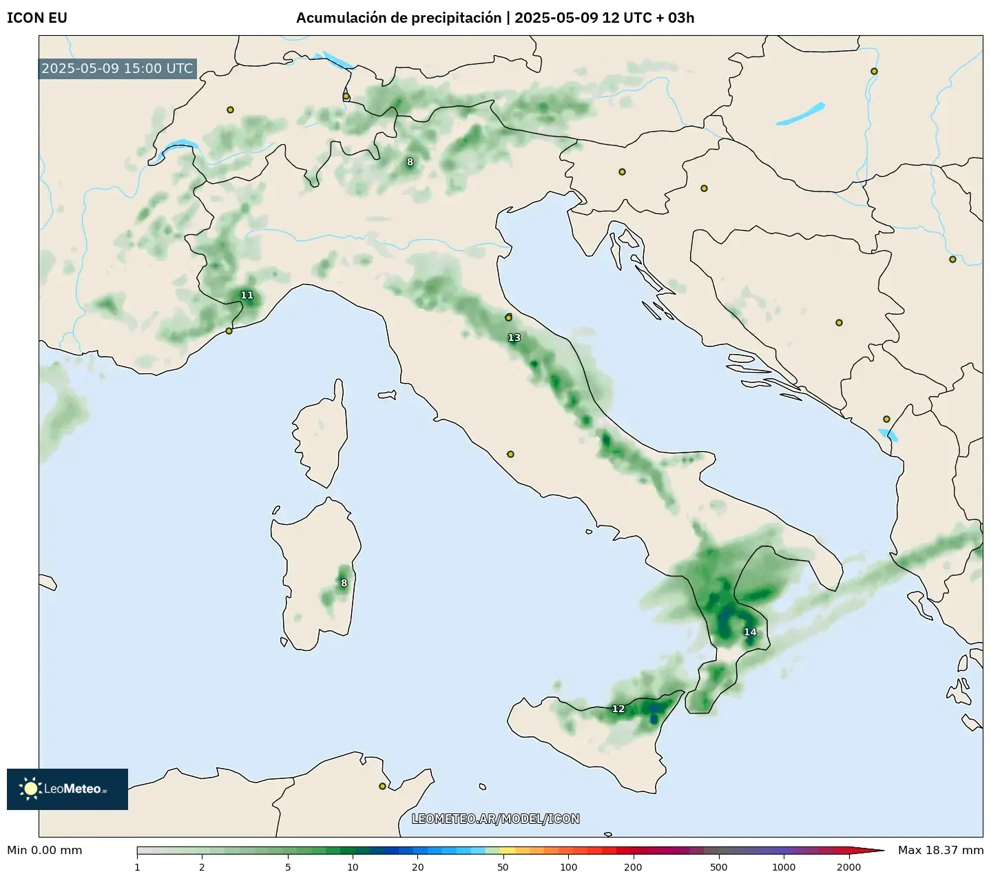 ICON - Italia, Acumulación de precipitación ICON - Italia, Acumulación de precipitación
