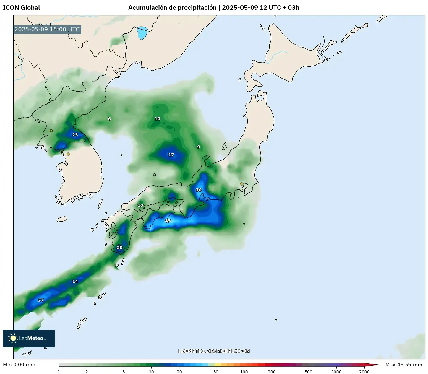 ICON - Japón, Acumulación de precipitación ICON - Japón, Acumulación de precipitación