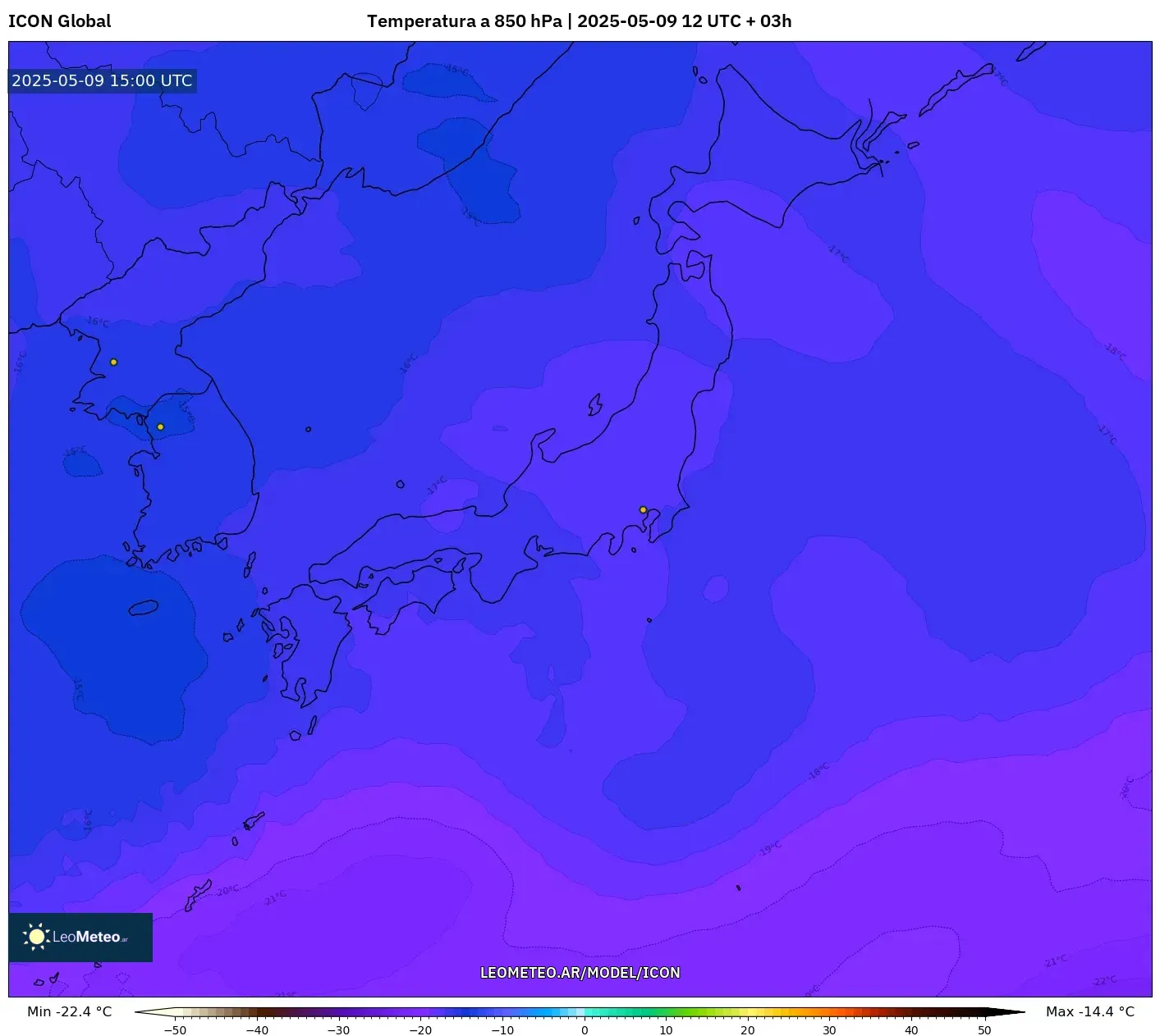ICON - Japón, Temperatura a 850 hPa ICON - Japón, Temperatura a 850 hPa