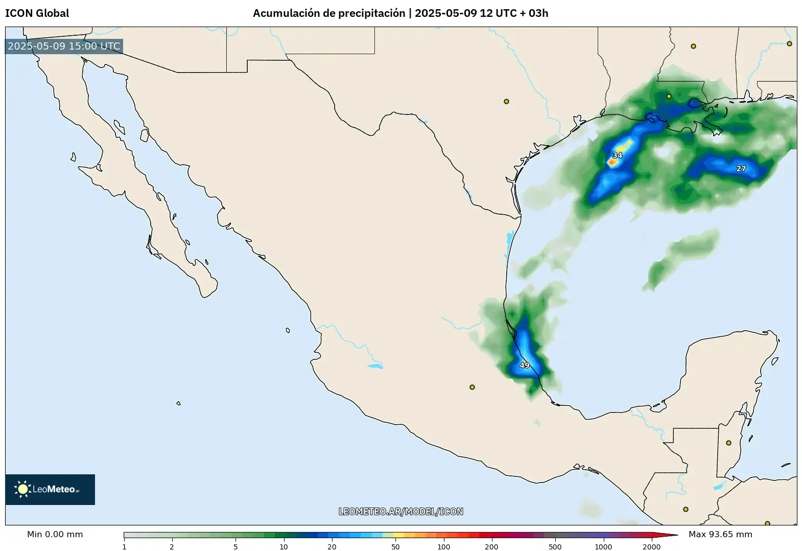 ICON - México, Acumulación de precipitación ICON - México, Acumulación de precipitación
