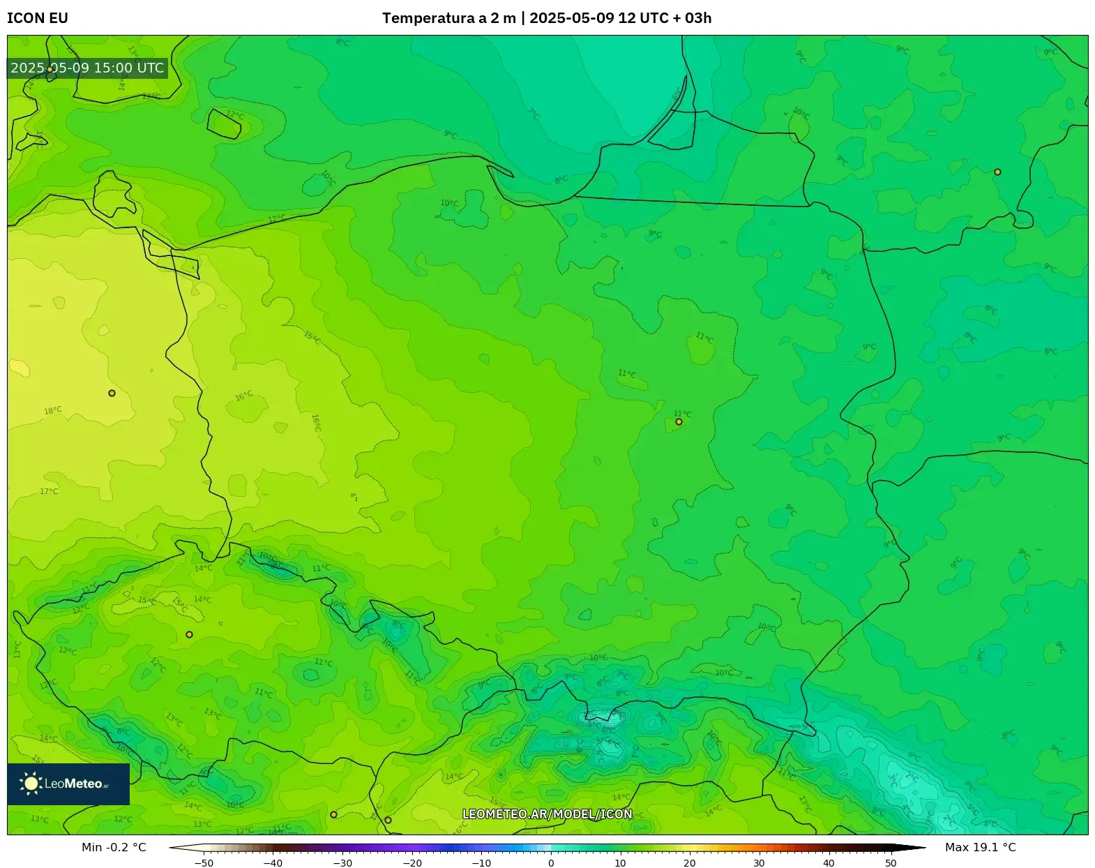 ICON - Polonia, Temperatura a 2 m ICON - Polonia, Temperatura a 2 m