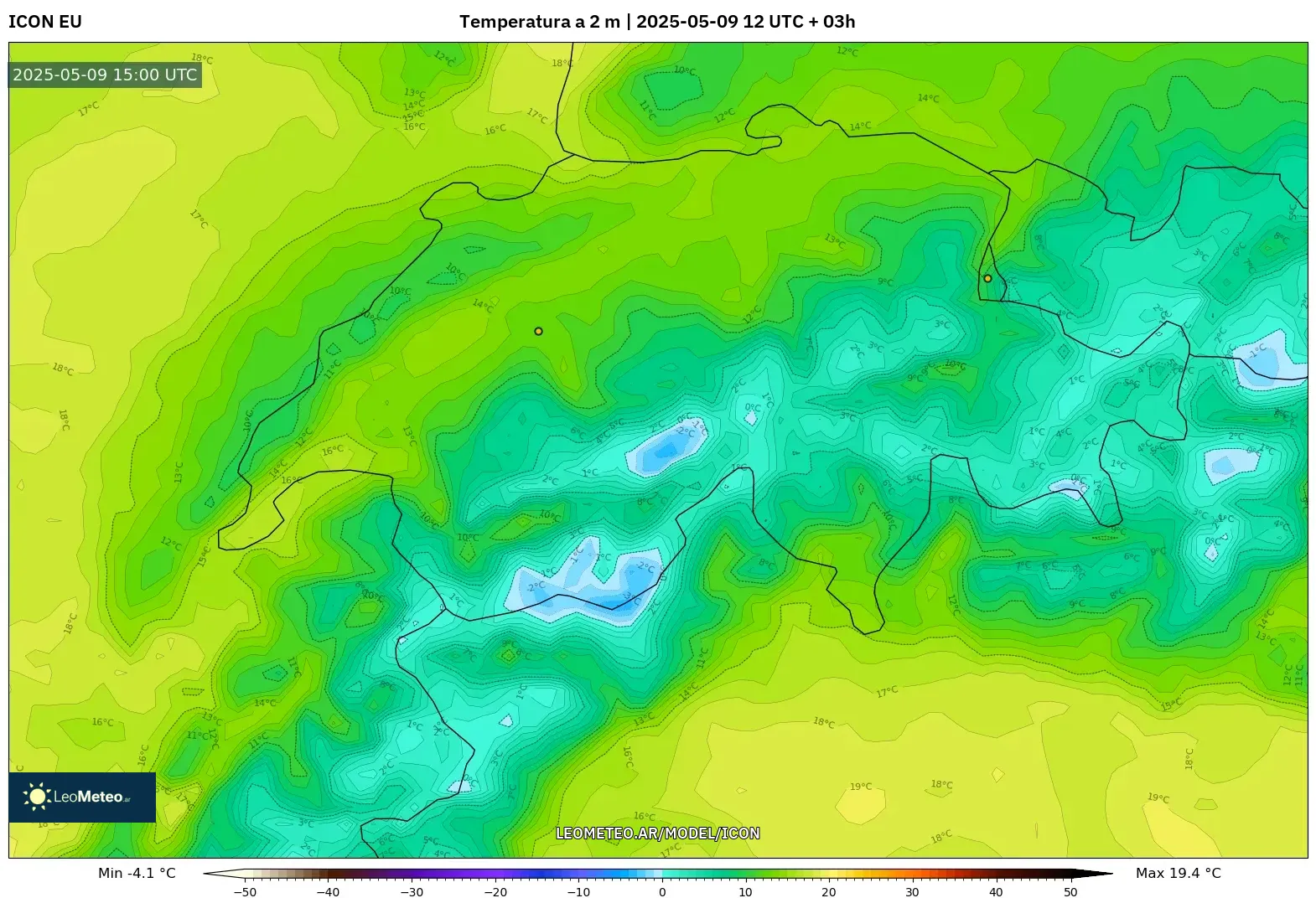 ICON - Suiza, Temperatura a 2 m ICON - Suiza, Temperatura a 2 m