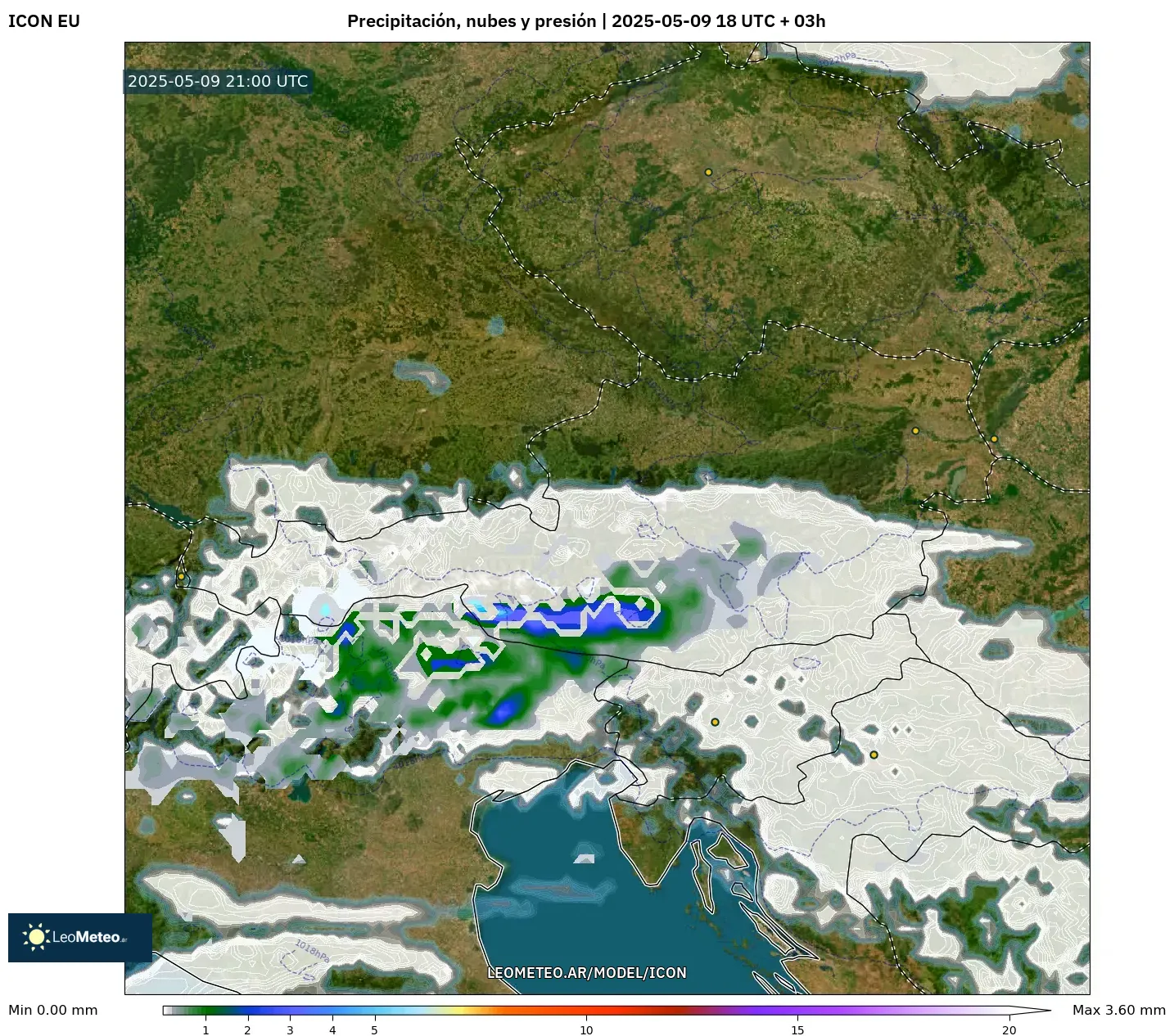 ICON - Austria, Precipitación, nubes y presión ICON - Austria, Precipitación, nubes y presión