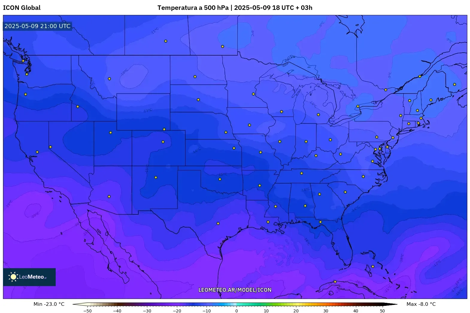 ICON - Estados Unidos, Temperatura a 500 hPa ICON - Estados Unidos, Temperatura a 500 hPa