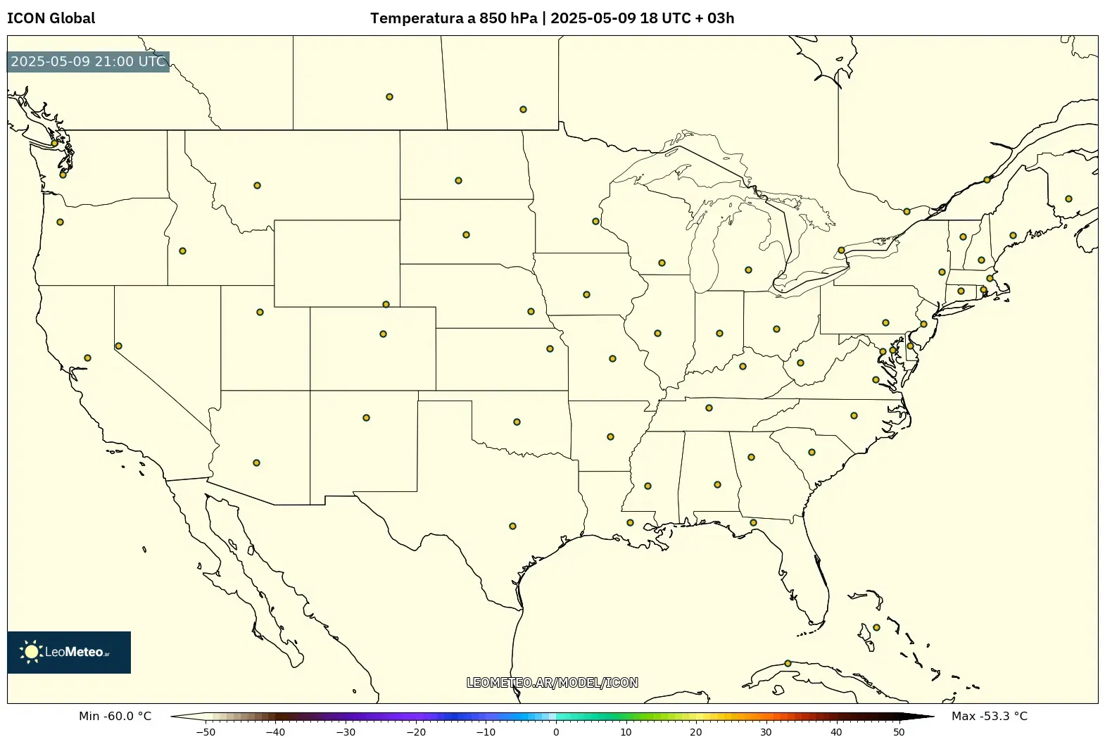 ICON - Estados Unidos, Temperatura a 850 hPa ICON - Estados Unidos, Temperatura a 850 hPa