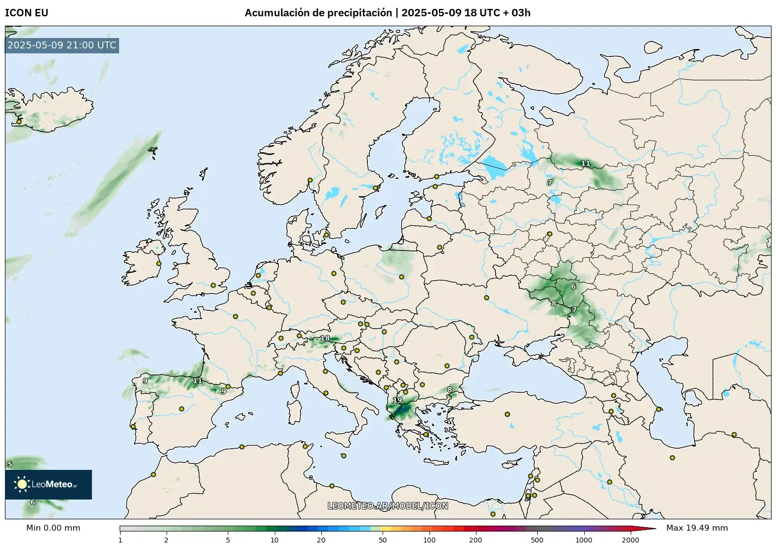 ICON - Europa, Acumulación de precipitación