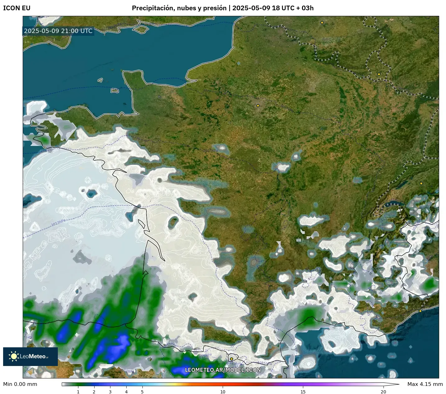 ICON - Francia, Precipitación, nubes y presión ICON - Francia, Precipitación, nubes y presión