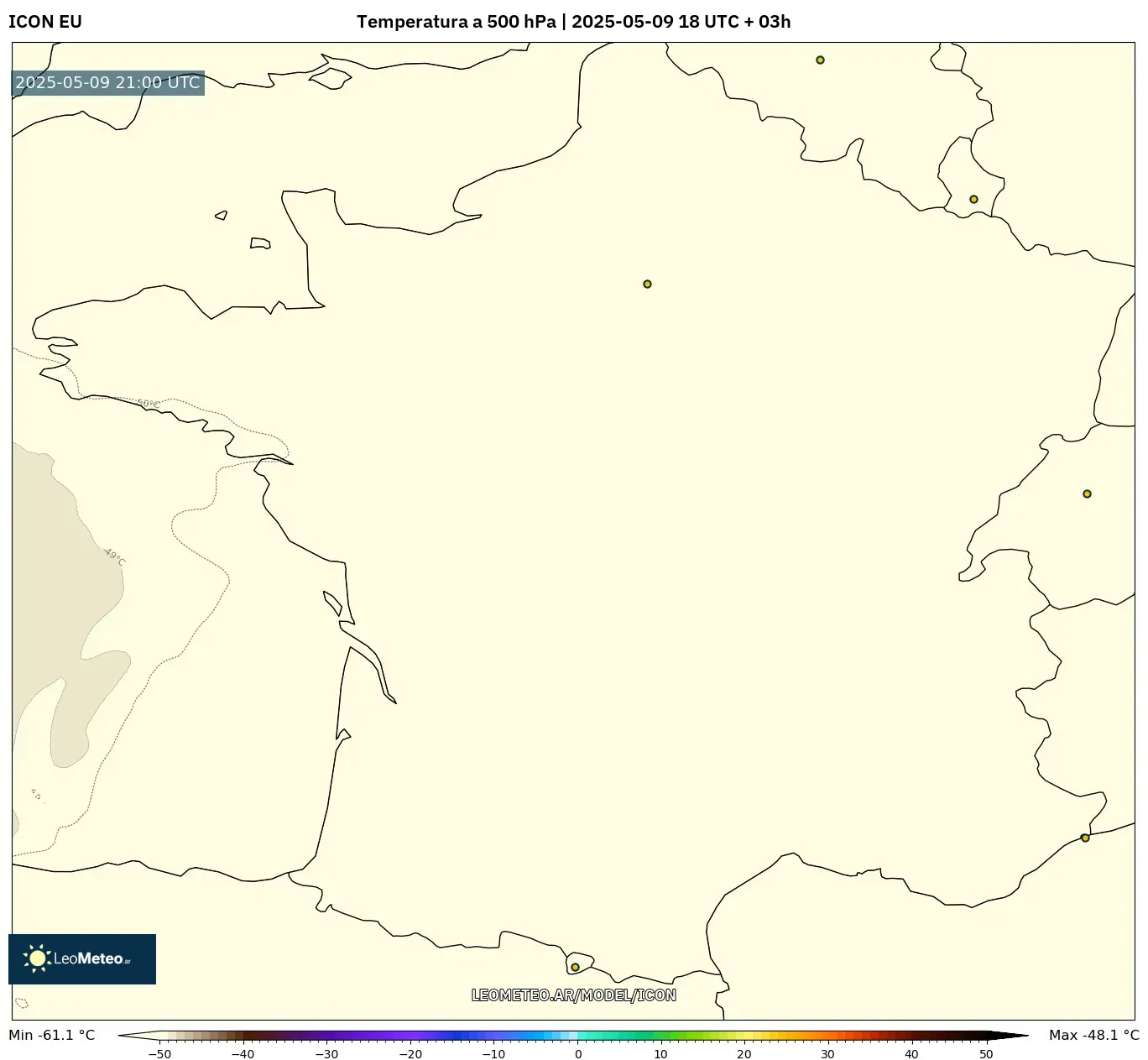 ICON - Francia, Temperatura a 500 hPa ICON - Francia, Temperatura a 500 hPa