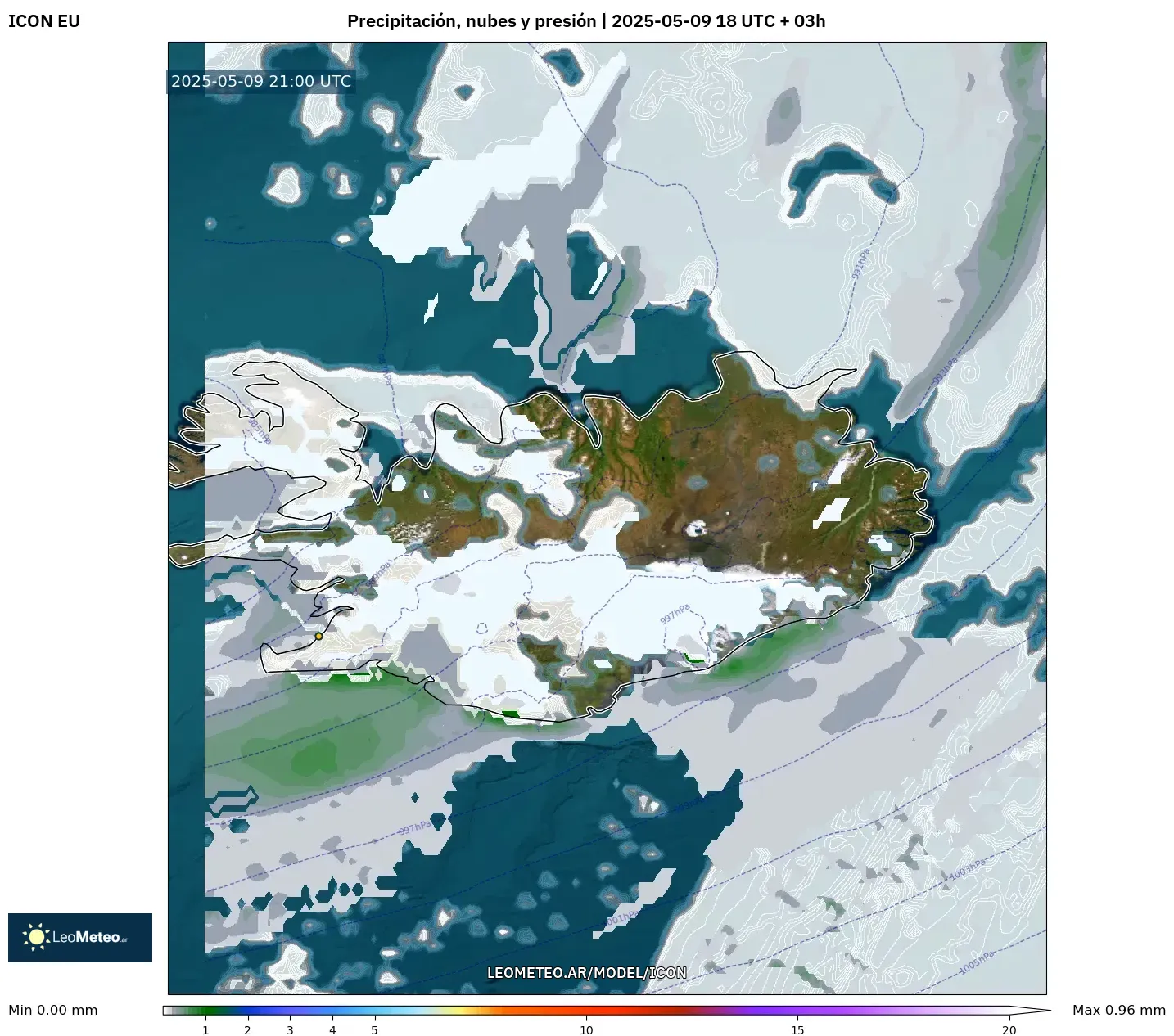 ICON - Islandia, Precipitación, nubes y presión ICON - Islandia, Precipitación, nubes y presión