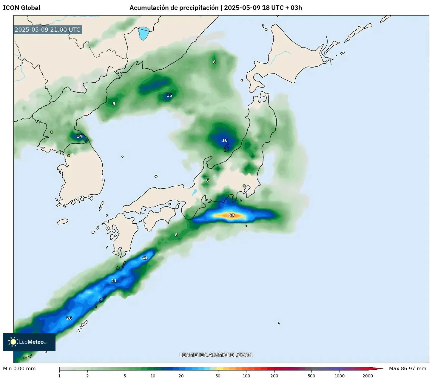 ICON - Japón, Acumulación de precipitación ICON - Japón, Acumulación de precipitación
