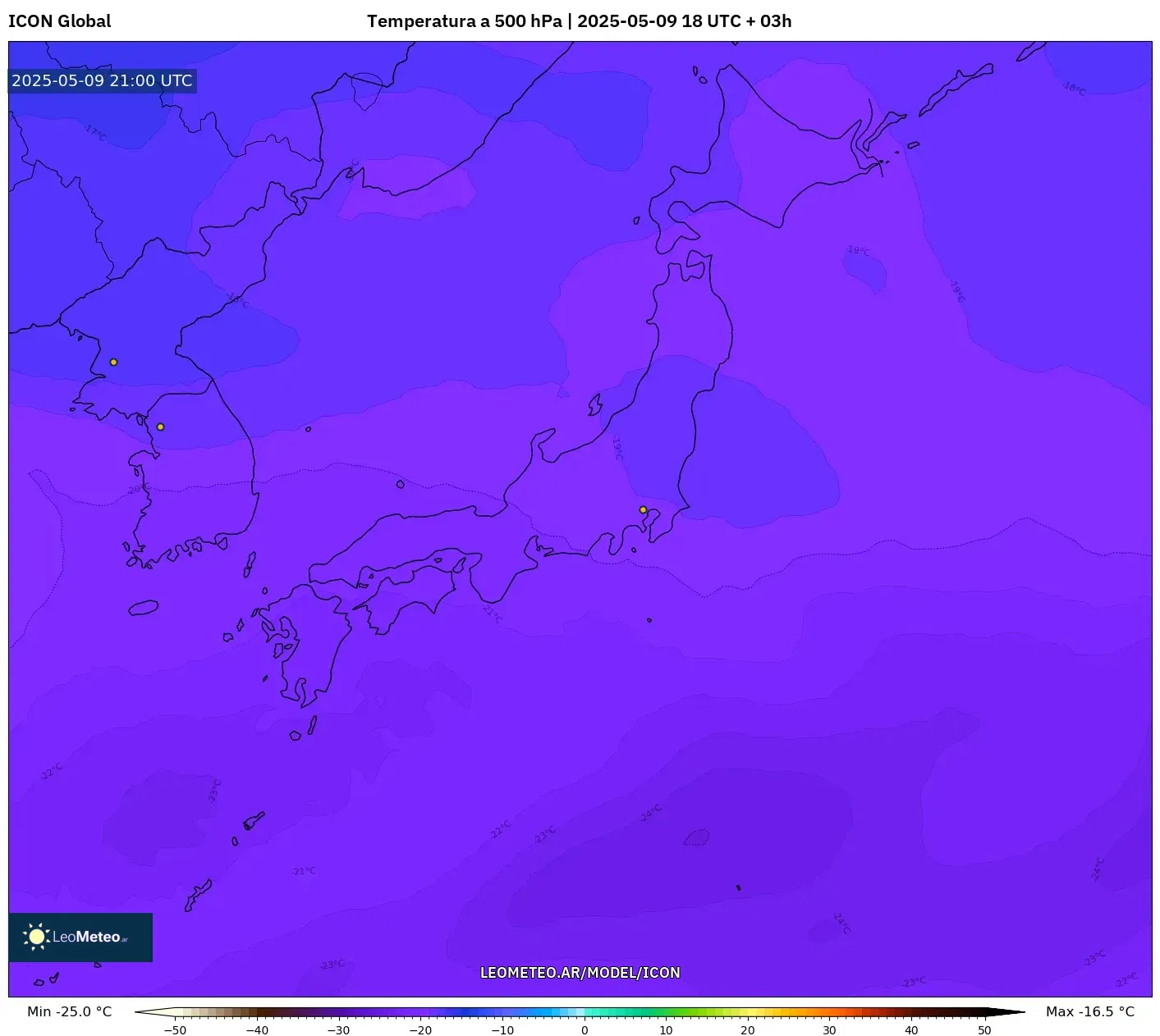 ICON - Japón, Temperatura a 500 hPa ICON - Japón, Temperatura a 500 hPa