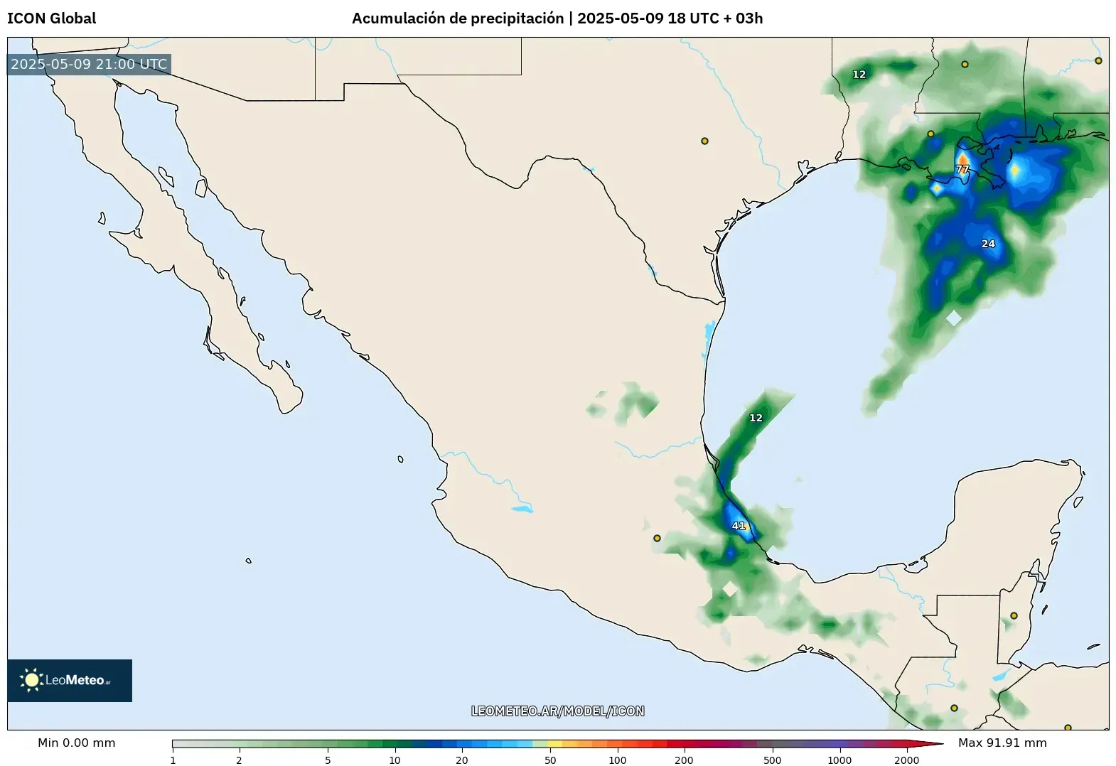 ICON - México, Acumulación de precipitación ICON - México, Acumulación de precipitación