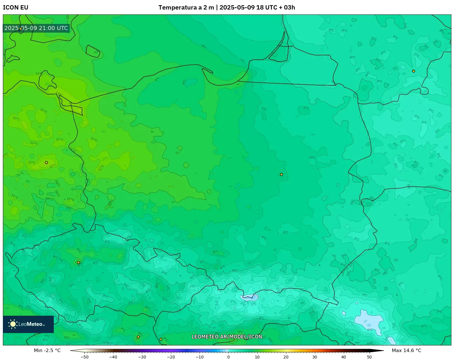 ICON - Polonia, Temperatura a 2 m ICON - Polonia, Temperatura a 2 m