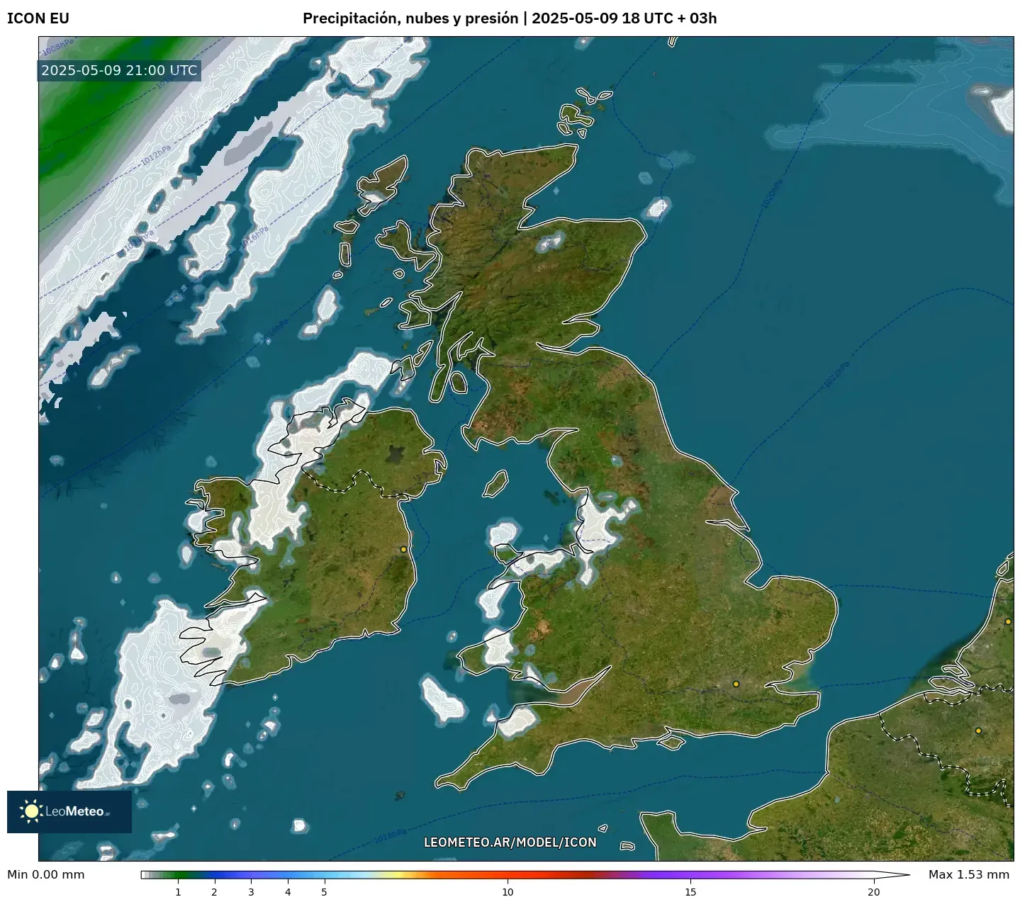 ICON - Reino Unido, Precipitación, nubes y presión ICON - Reino Unido, Precipitación, nubes y presión
