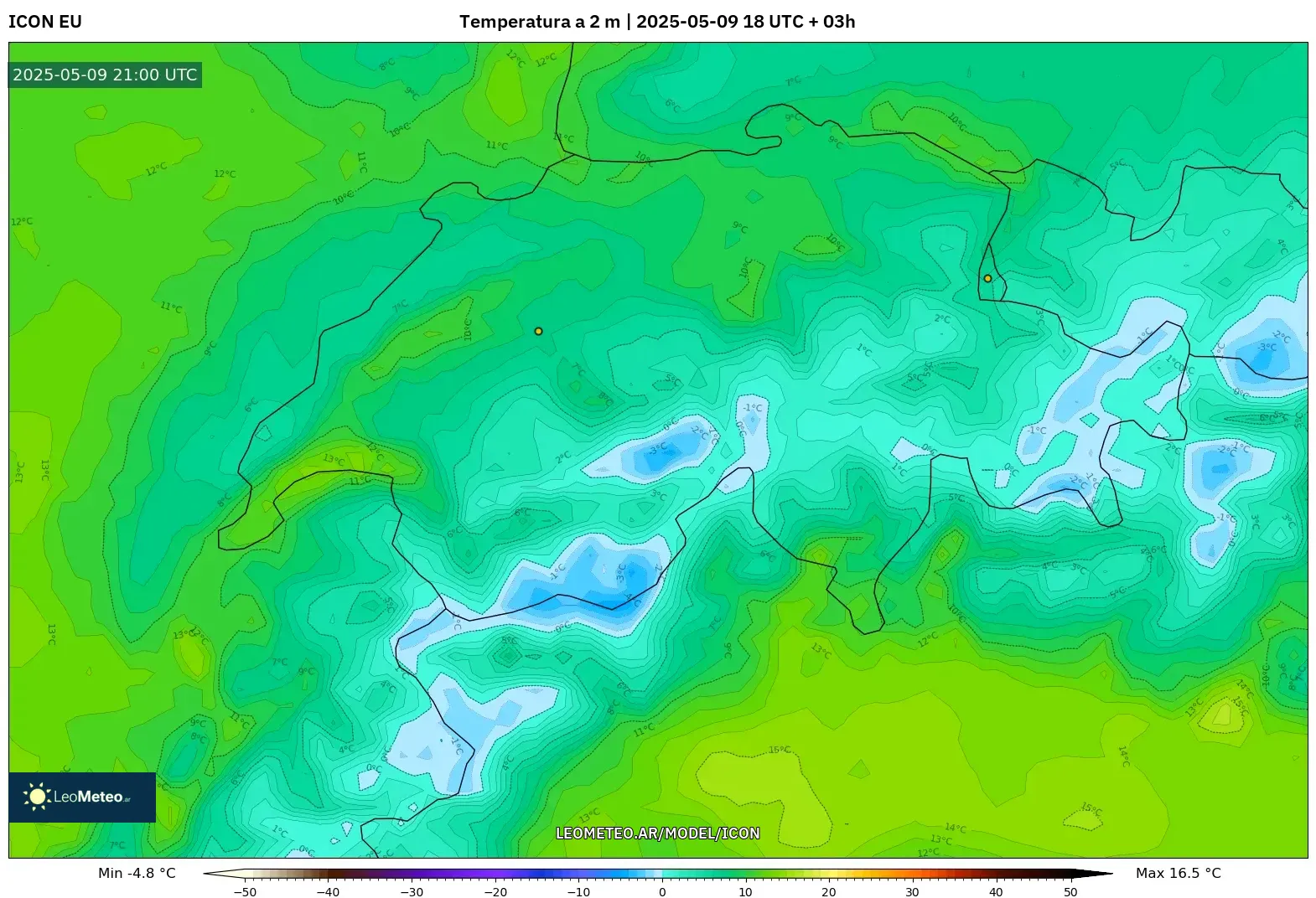 ICON - Suiza, Temperatura a 2 m ICON - Suiza, Temperatura a 2 m