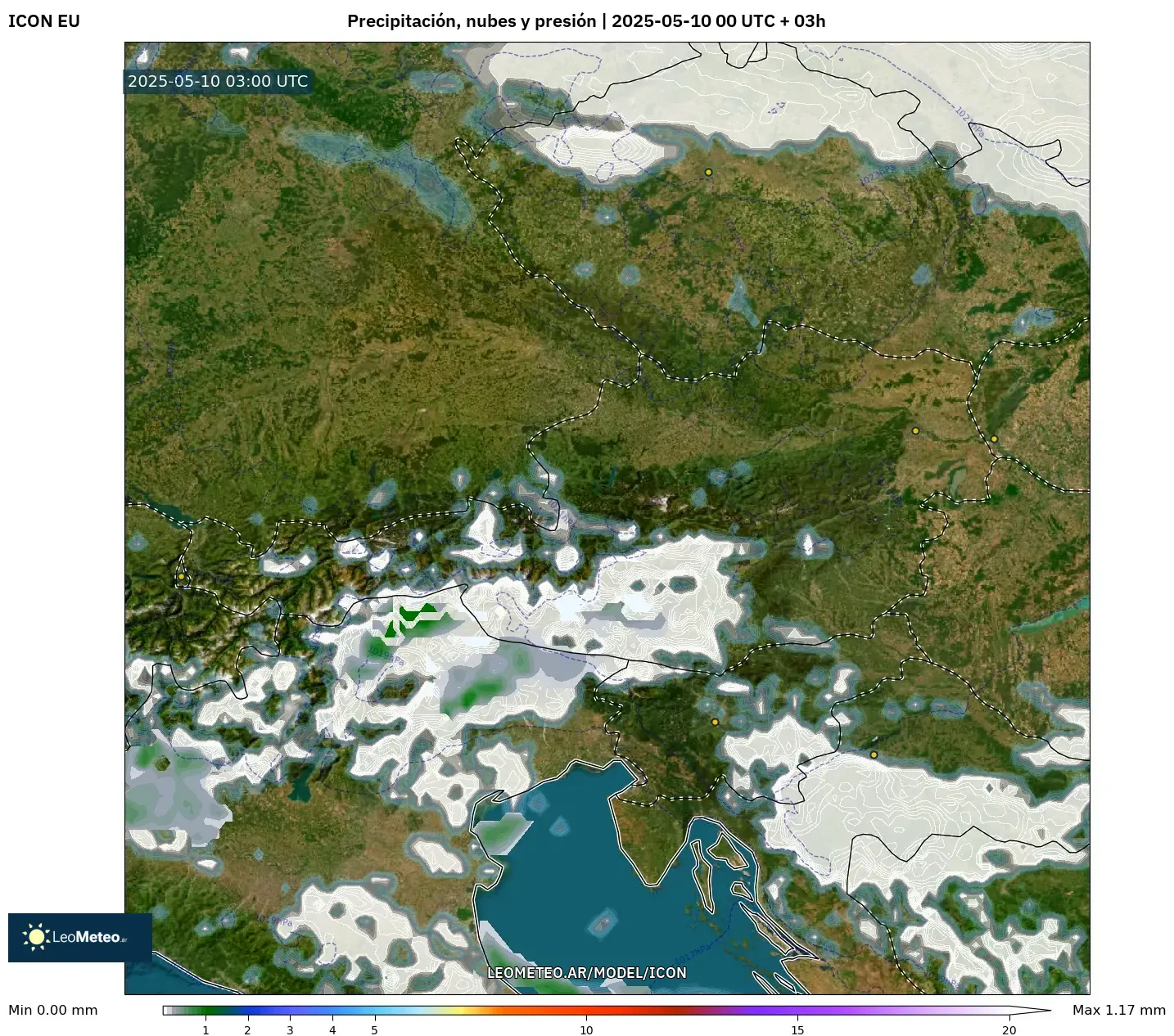 ICON - Austria, Precipitación, nubes y presión ICON - Austria, Precipitación, nubes y presión
