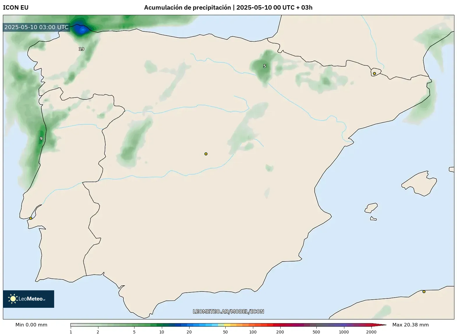 ICON - España, Acumulación de precipitación ICON - España, Acumulación de precipitación