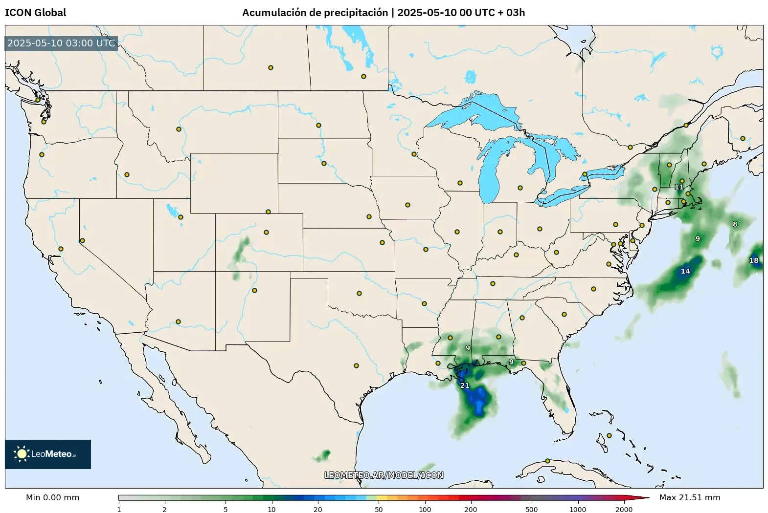 ICON - Estados Unidos, Acumulación de precipitación ICON - Estados Unidos, Acumulación de precipitación